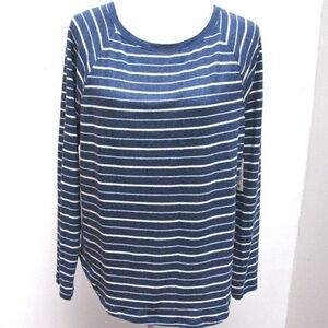 St John’s Bay Active Blue/White Stripe Women’s Long-Sleeved Tee Size L NWT